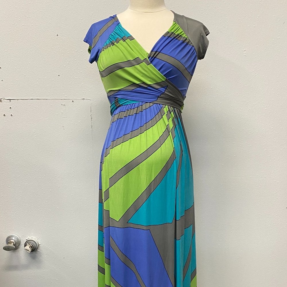 Green and Blue Olian Maternity Maxi Dress